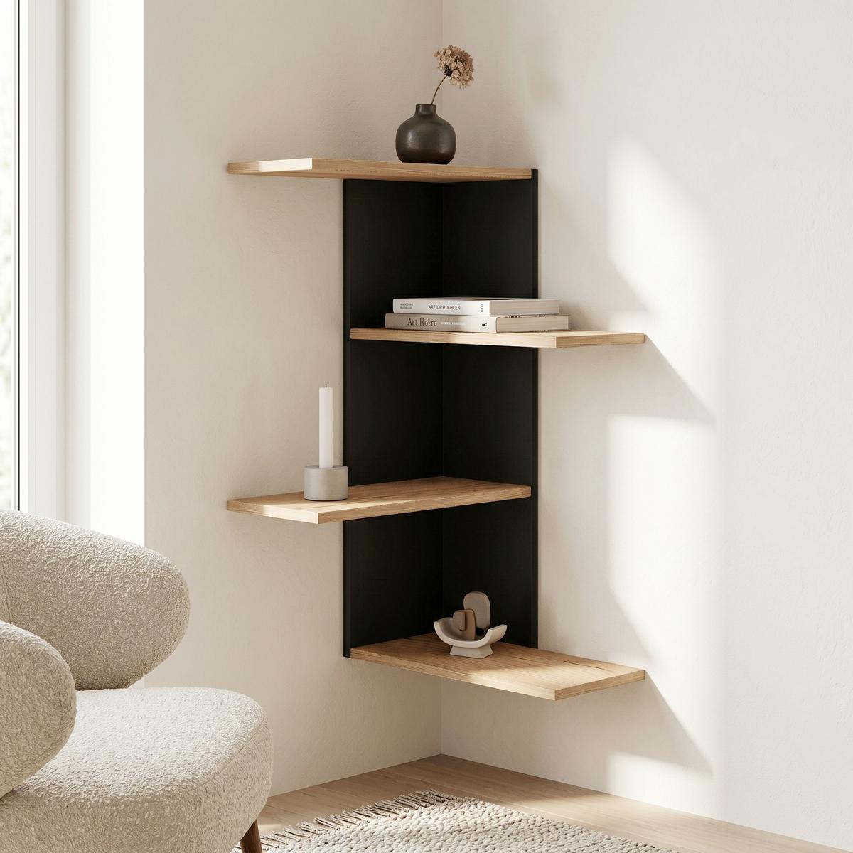 Eckregal Balos Schwarz, Honigeiche B: 45 cm - Honigeiche/Schwarz, LIFESTYLE, Holzwerkstoff (45/77/45cm) - MID.YOU