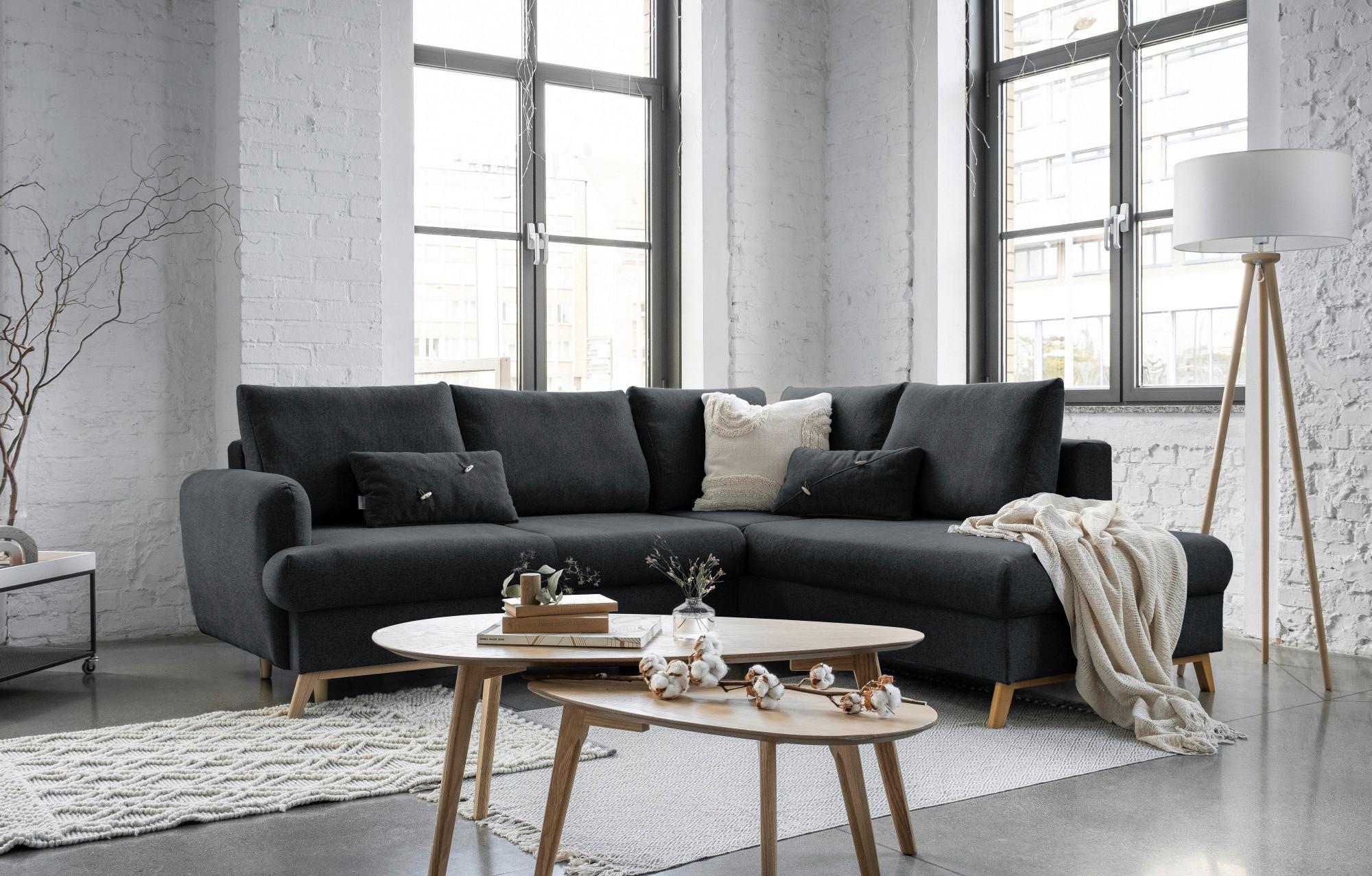 Ecksofa Scandic Lagom Dunkelgrau S: 242x202 cm - Dunkelgrau/Naturfarben, Textil (242/202cm) - MID.YOU
