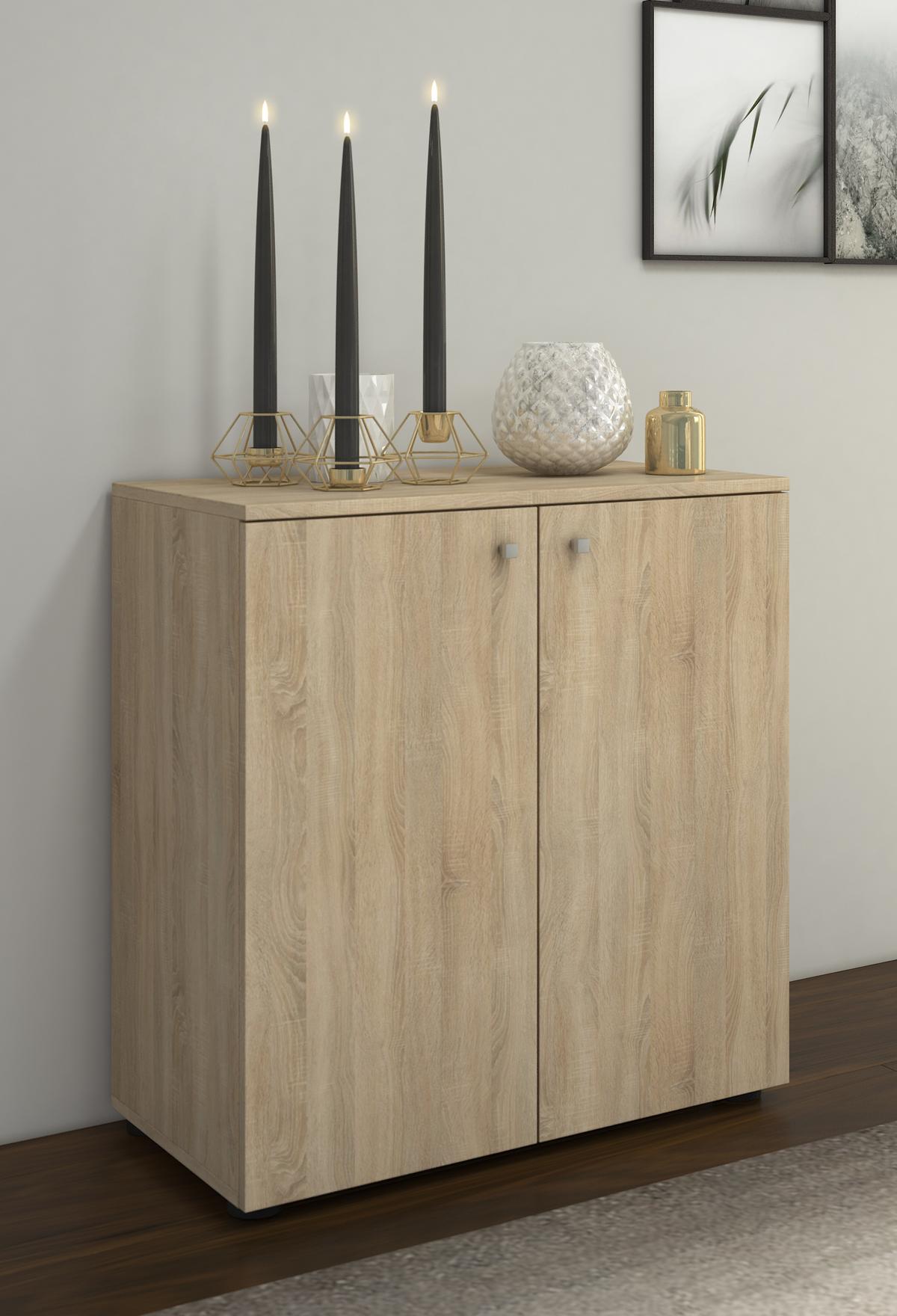 Dvoudveřová komoda Vandol Mini dub Sonoma - černá/barvy stříbra, Basics, kompozitní dřevo/plast (70/74/40cm) - Livetastic
