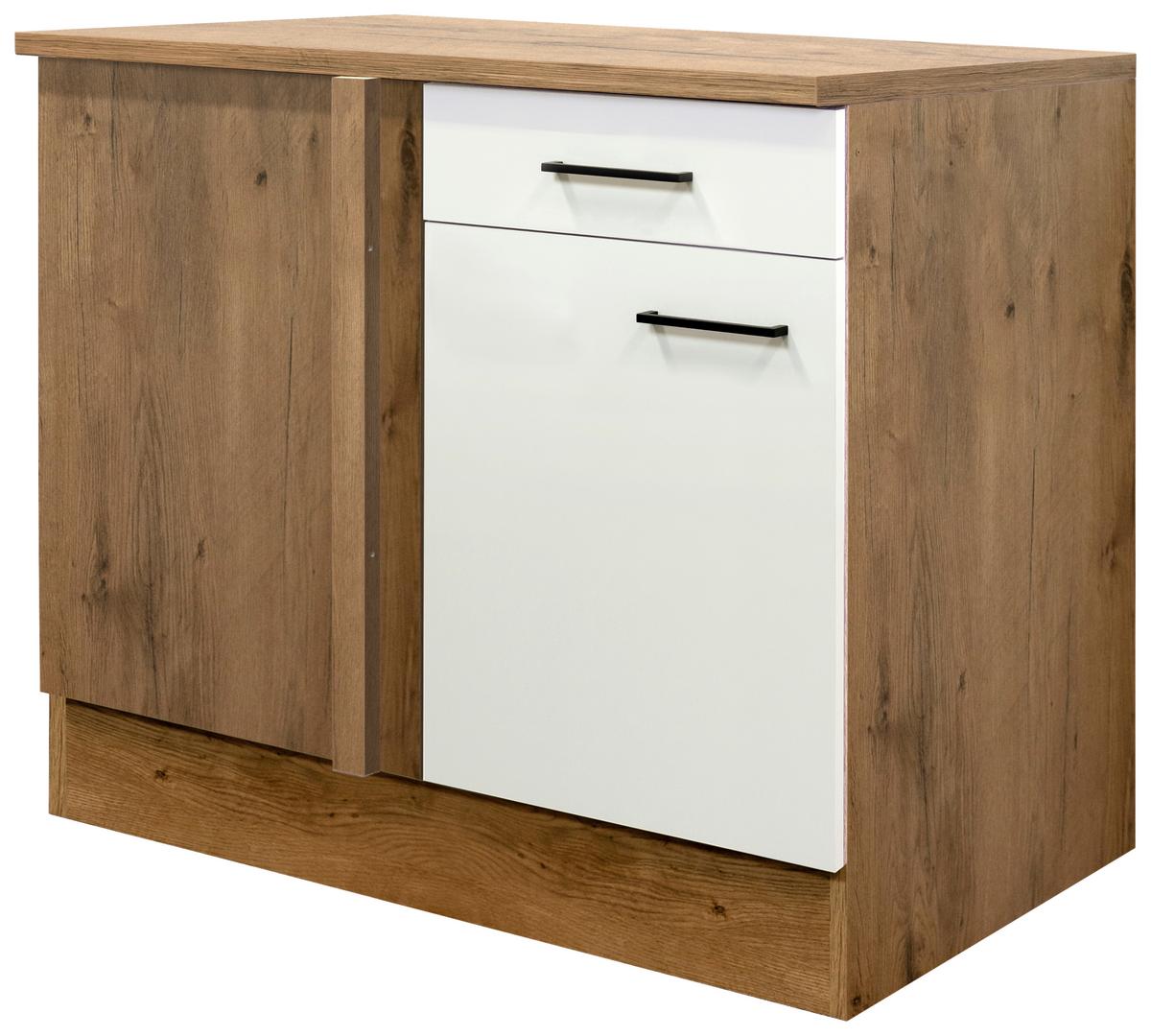 Rohová spodní skříňka AVILA - barvy dubu/černá, Konvenční, kov/kompozitní dřevo (110/85/57cm) - FlexWell