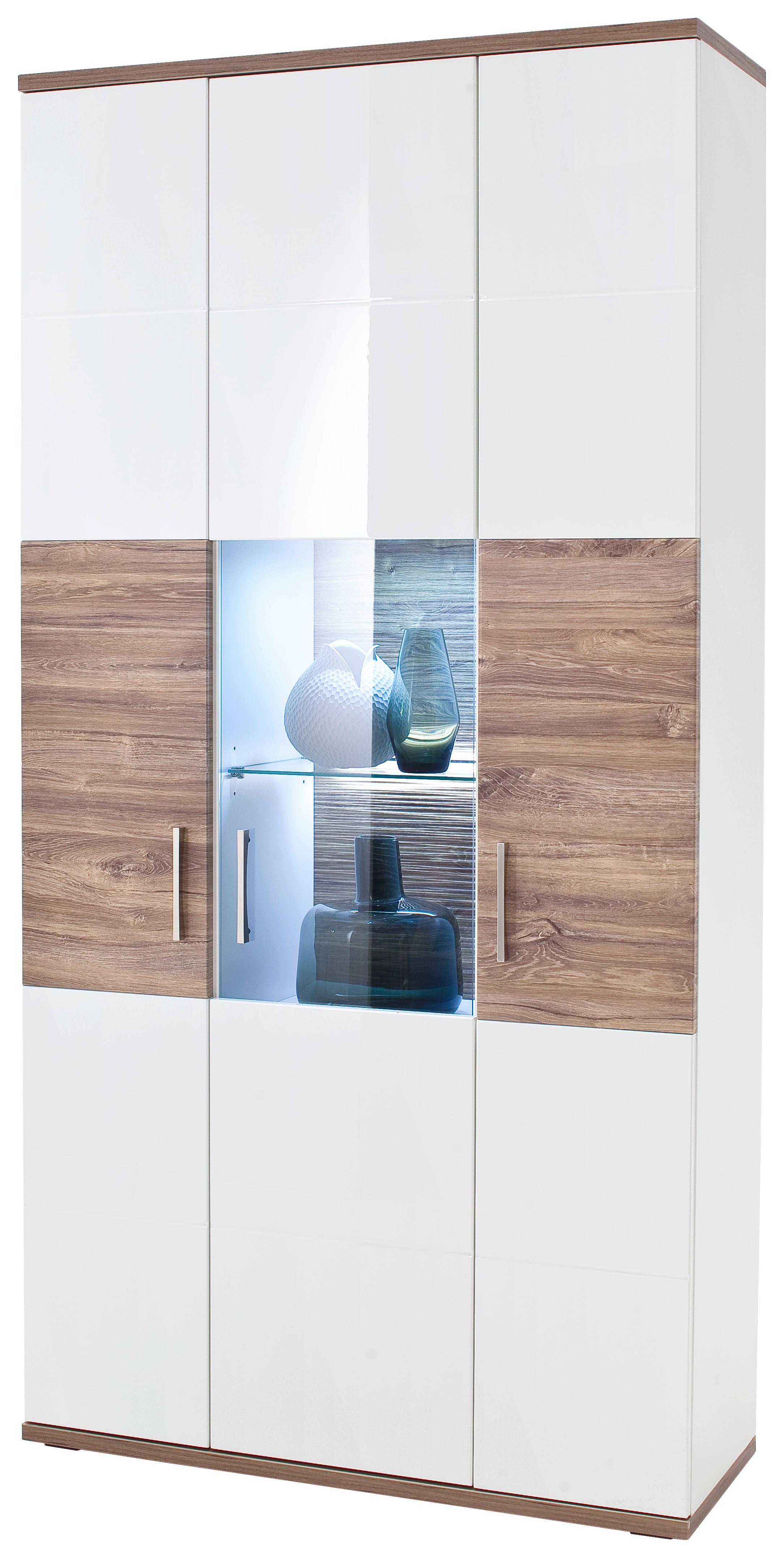 Vitrine Luzern B: 100 cm Weiß/Eiche Dekor - Eichefarben/Weiß, Design, Glas/Holzwerkstoff (100/199/37cm) - Livetastic