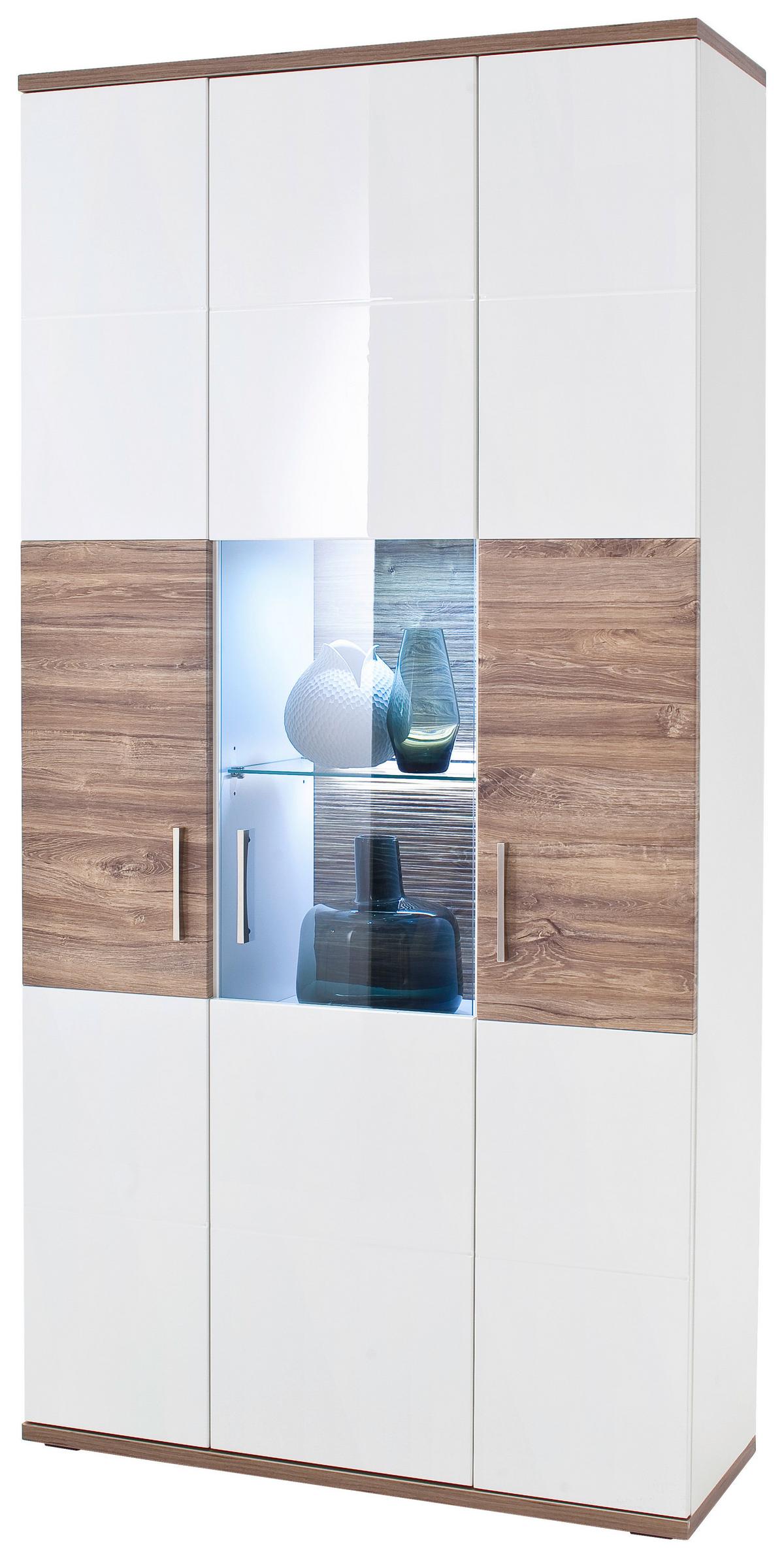 Vitrine Luzern B: 100 cm Weiß/Eiche Dekor - Eichefarben/Weiß, Design, Glas/Holzwerkstoff (100/199/37cm) - Livetastic