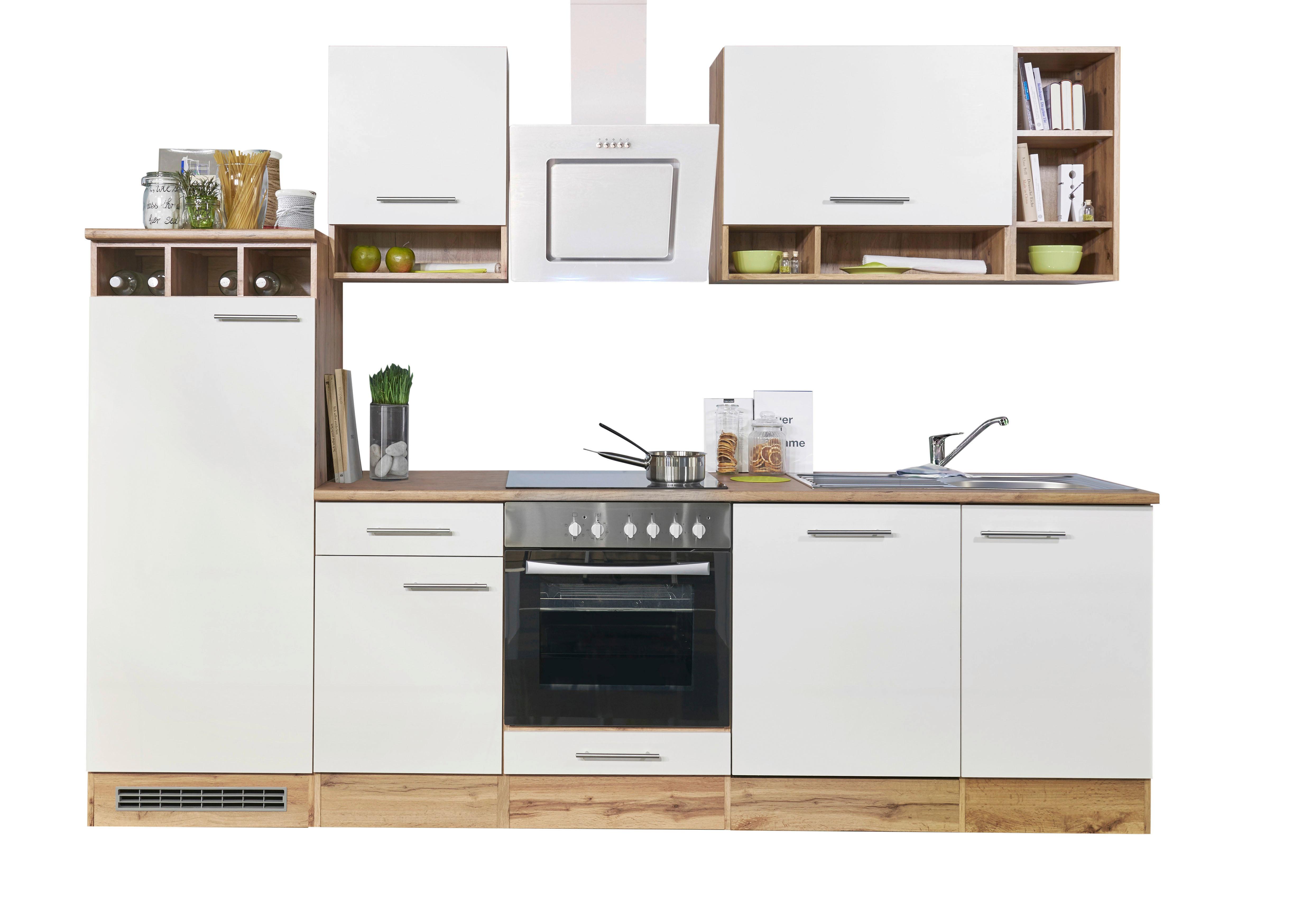 Küchenzeile Economy mit Geräte B: 280 cm Weiß/Eiche Dekor - Wildeiche/Weiß, Basics, Holzwerkstoff (280cm) - Respekta