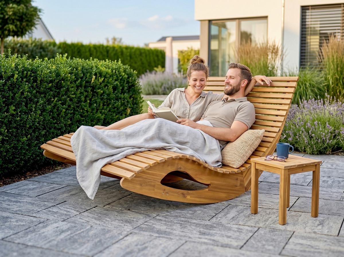 Schaukelliege für 2 Personen LxBxH: ca. 156x120x72 cm - Akaziefarben, Basics, Holz (156/120/72cm) - Prestige Home