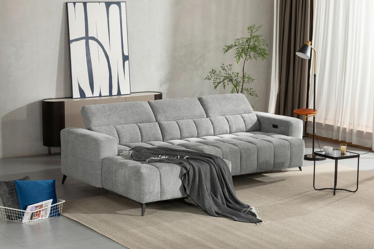 Sedací souprava MELBOURNE, levá, šedá - šedá/černá, Moderní, kov/dřevo (182/285cm) - Based