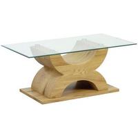 Couchtich Holz Mit Glasplatte X-Form, Eiche Dekor - Eichefarben, KONVENTIONELL, Glas/Holzwerkstoff (110/60/45cm) - MID.YOU