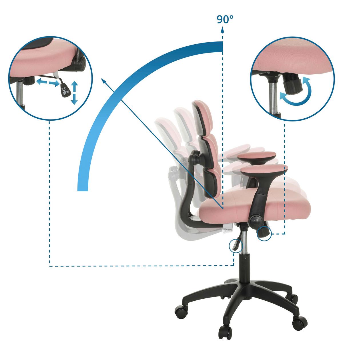 Jugenddrehstuhl Kid Ergolino B mit Armstützen Rosa Bis 100 Kg - Schwarz/Rosa, Basics, Kunststoff/Textil (62/86-97/62cm) - MID.YOU