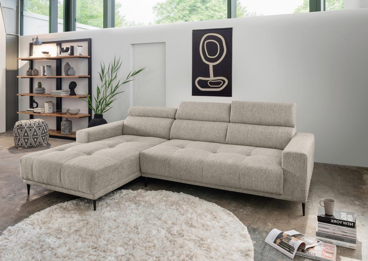 Ecksofa Intera, Beige S: 188x276 Cm - Beige/Schwarz, KONVENTIONELL, Textil (188/276cm) - Livetastic
