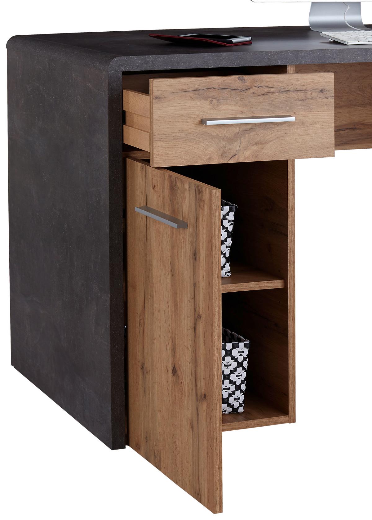 Schreibtisch mit Stauraum B 120cm H 75,5cm Fontana New - Eichefarben/Dunkelgrau, MODERN, Holzwerkstoff (120/75,5/60cm)