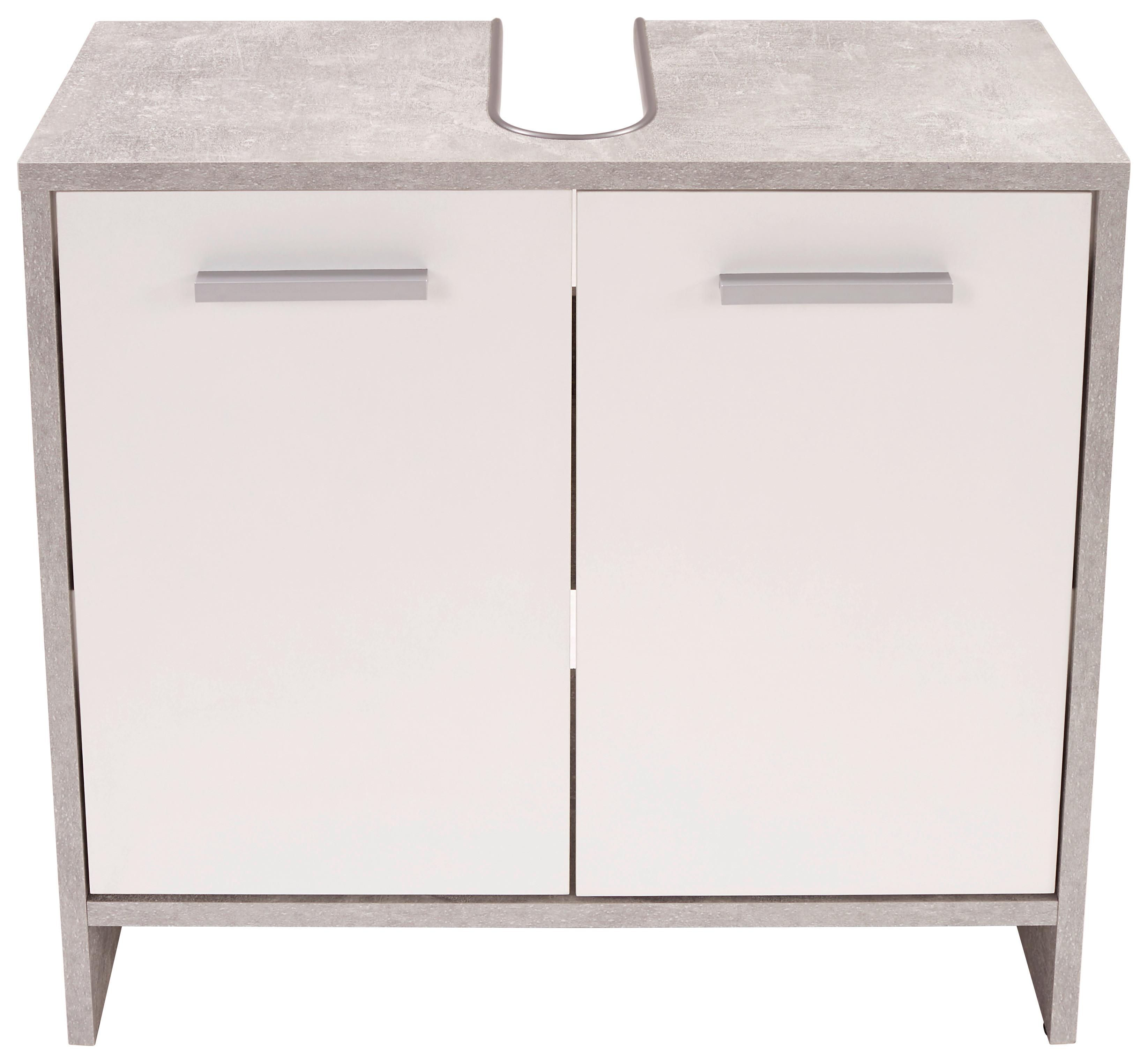 Waschbeckenunterschrank Attack B: 60,4 Cm, Betondekor + Weiß - Hellgrau/Schwarz, MODERN, Holzwerkstoff (60,4/55/28cm)