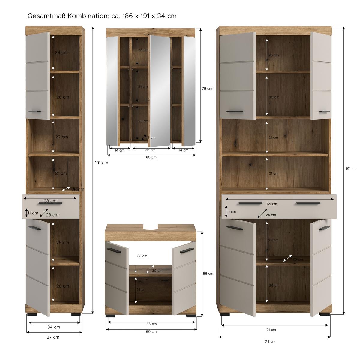 Badezimmer Scout Kaschmir/Naturfarbe B: 171 cm - Kaschmir/Schwarz, MODERN, Holzwerkstoff (171cm) - MID.YOU