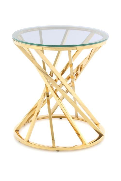 Beistelltisch mit Glasplatte Klar/Goldfarben - Klar/Goldfarben, Trend, Glas/Metall (50/55/50cm) - Kayoom