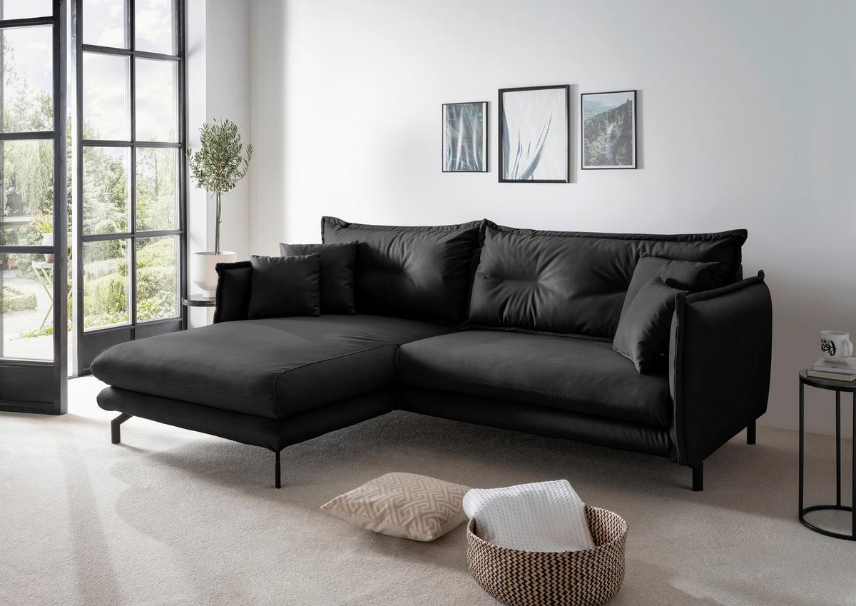 Ecksofa Lava Schwarz S: 180x255cm - Schwarz, MODERN, Textil (180/255cm) - Livetastic