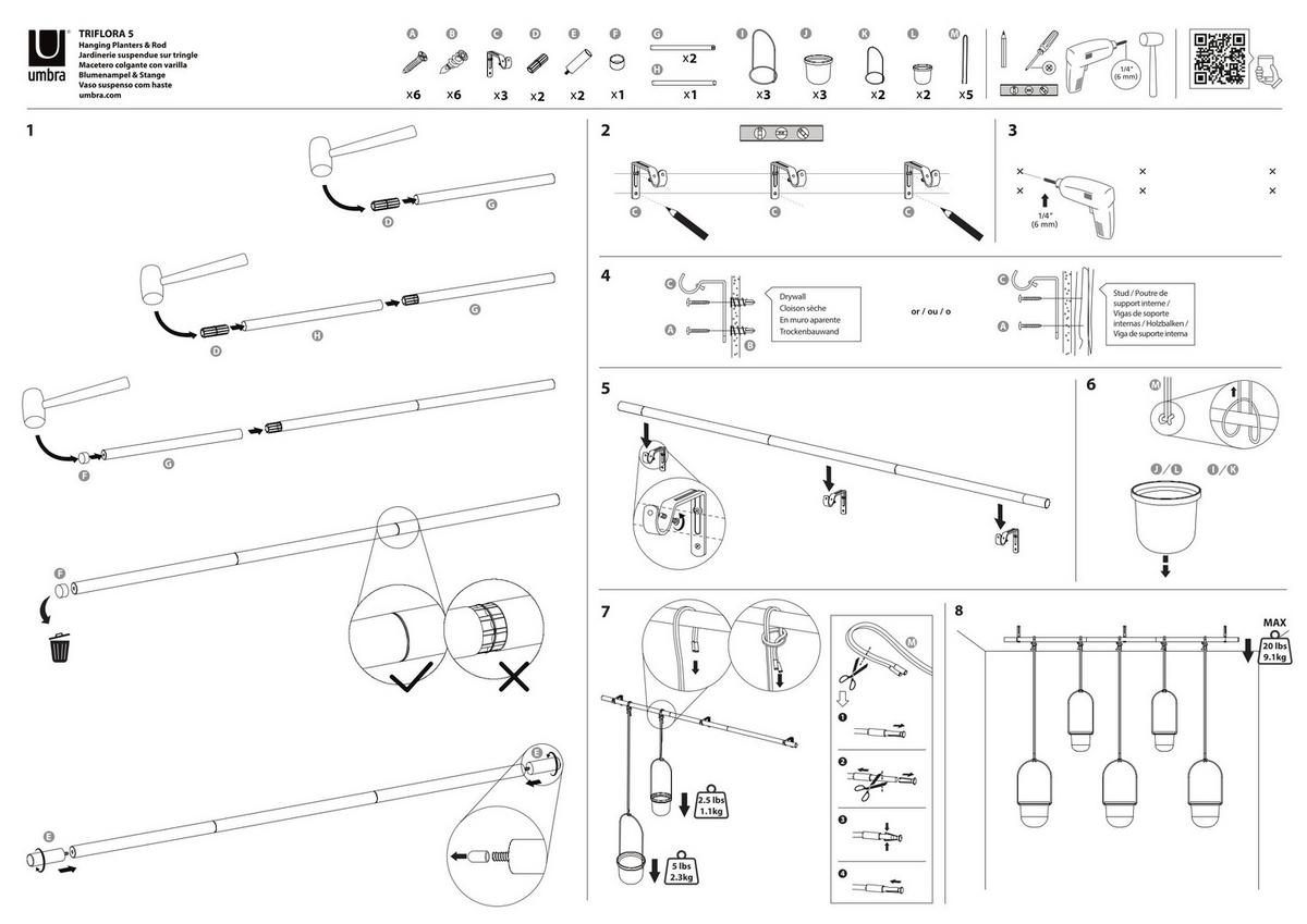 KVETNÍK TRIFLORA  5 - čierna/biela, Design, kov/plast (18,4/94,6/137,8cm) - Umbra