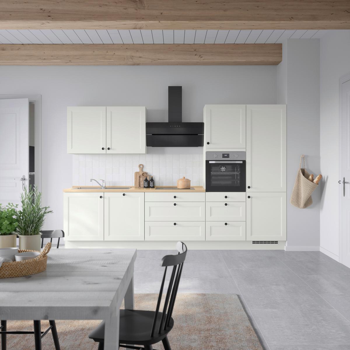 Kuchynská linka 330 cm, biela/dekor dub Sierra - čierna/biela, Modern, kov/kompozitné drevo (330cm) - Nobilia