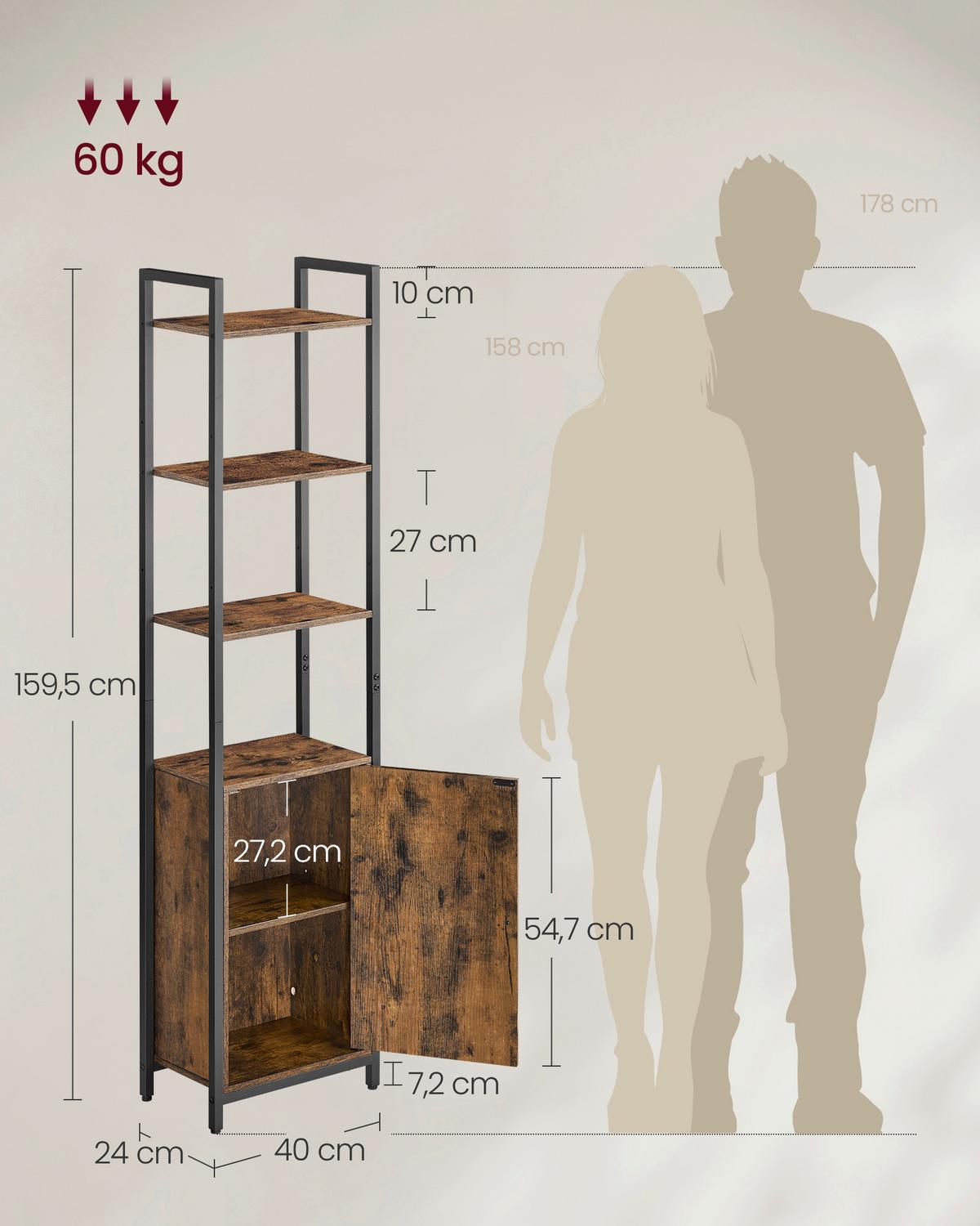 Regal Bookshelf - Schwarz/Braun, MODERN, Holzwerkstoff/Metall (40/159,5/24cm) - MID.YOU