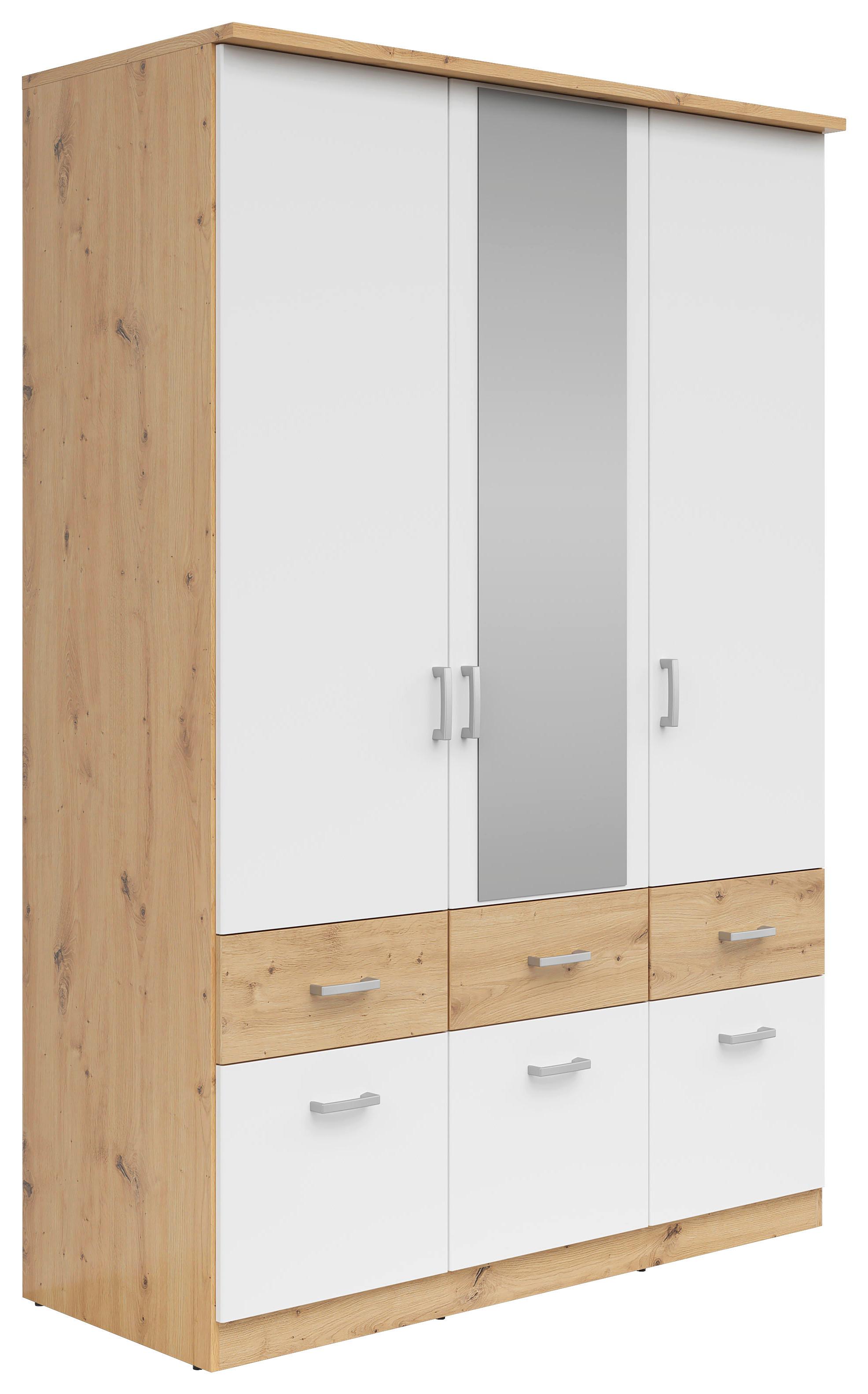 Skriňa BRANDO 136cm dekor dub Artisan/biela matná - biela/strieborná, Konventionell, kompozitné drevo/plast (136/199/58cm)