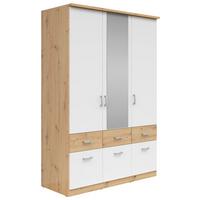 Skriňa BRANDO 136cm dekor dub Artisan/biela matná - biela/strieborná, Konventionell, kompozitné drevo/plast (136/199/58cm)