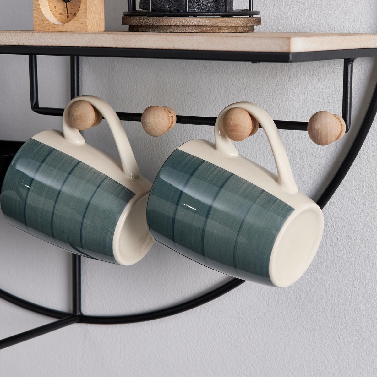 Nástěnný regál LELIA - černá/přírodní barvy, Moderní, kov/dřevo (60/60/16,5cm) - Bessagi Home