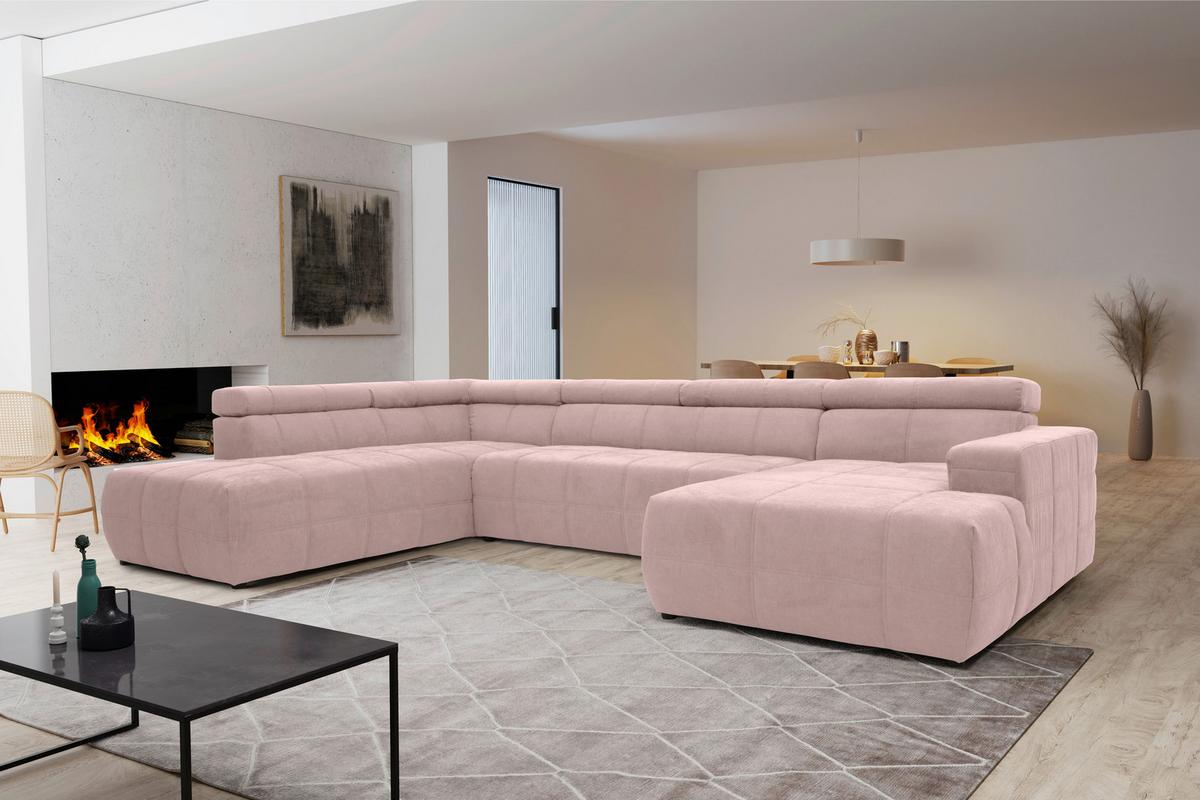 Wohnlandschaft Brandon Kopfteilverstellung Pink - Schwarz/Rosa, Design, Textil (228/359/175cm) - MID.YOU