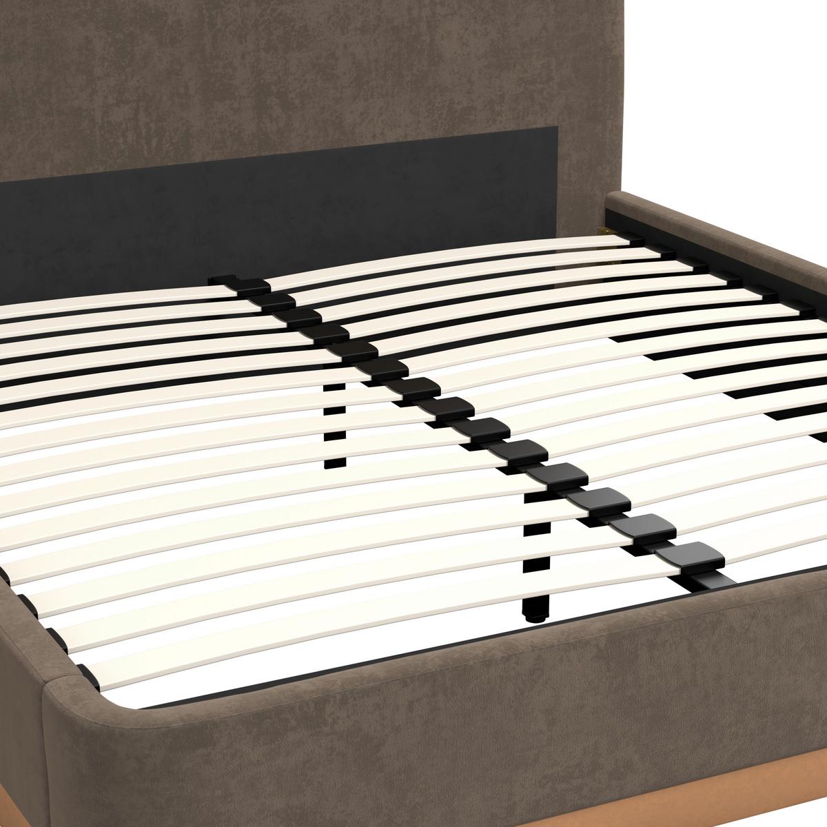 Čalouněná postel JOSEF 160x200 cm, tmavě hnědá - tmavě hnědá/černá, Moderní, kov/dřevo (180/200cm) - Bessagi Home