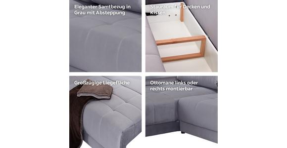 Ecksofa mit Schlaffunktion + Bettkasten Adria, Samt - Grau, MODERN, Textil (213/308cm) - Luca Bessoni