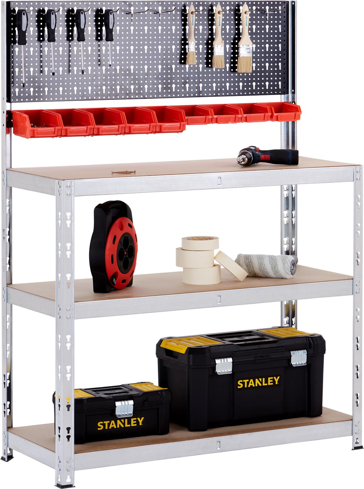 Werkbank Metall Naturfarben B: 40 Cm Höhenverstellbar - Rot/Silberfarben, MODERN, Holzwerkstoff/Kunststoff (100/40/136cm) - Homezone