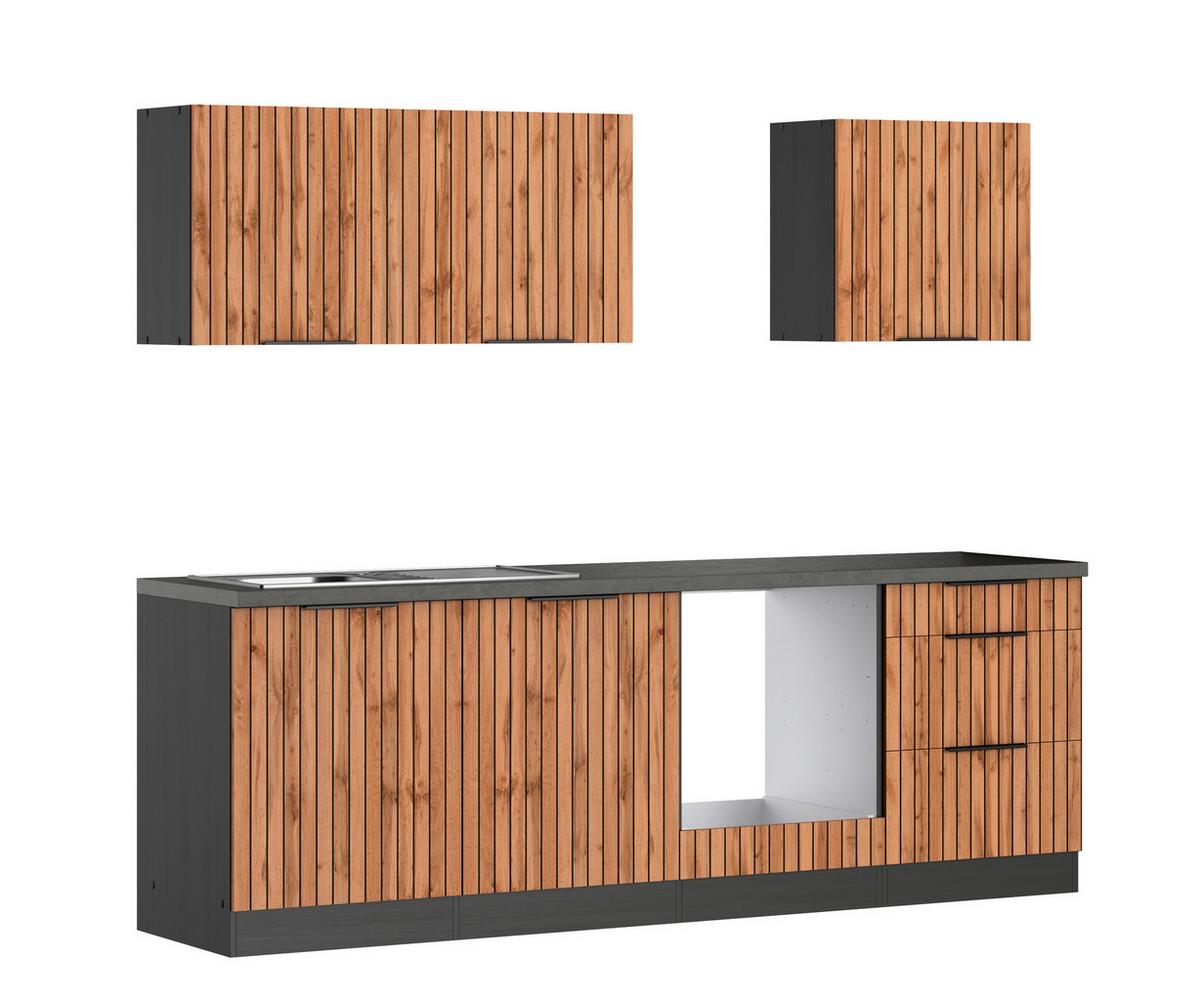 Küchenleerblock Liverpool Graphit/Eiche Dekor B: 240 cm - Schieferfarben/Eiche Wotan, Basics, Holzwerkstoff (240cm) - Held