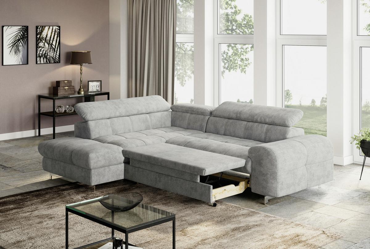 Ecksofa Mit Schlaffunktion Und Cloud +  Grau - Chromfarben/Hellgrau, KONVENTIONELL, Textil (206/257cm) - Livetastic