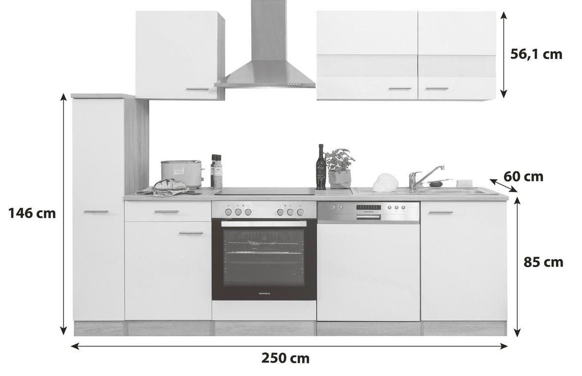 KÜCHENBLOCK MERLE KÜCHENBLOCK 250 CM - Eichefarben/Grau, Basics, Holzwerkstoff (250cm) - Respekta