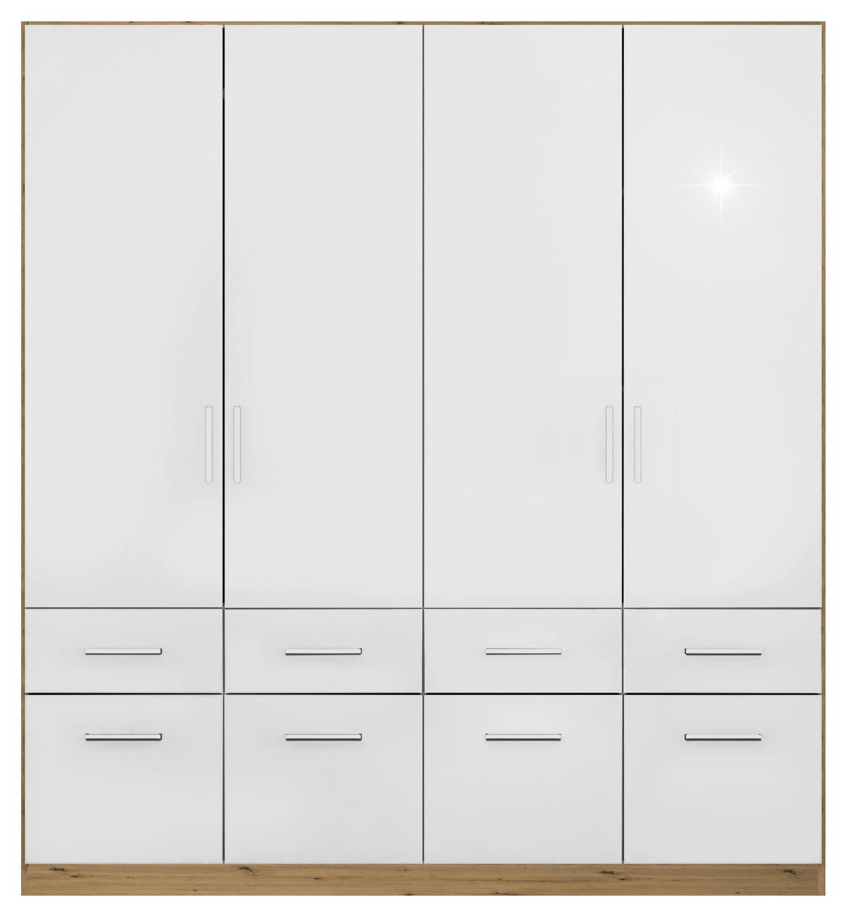 Drehtürenschrank 181 cm Berlin Weiß/Eiche Dekor - Weiß Hochglanz/Eiche Artisan, MODERN, Holzwerkstoff (181/197/54cm) - Rauch Möbel