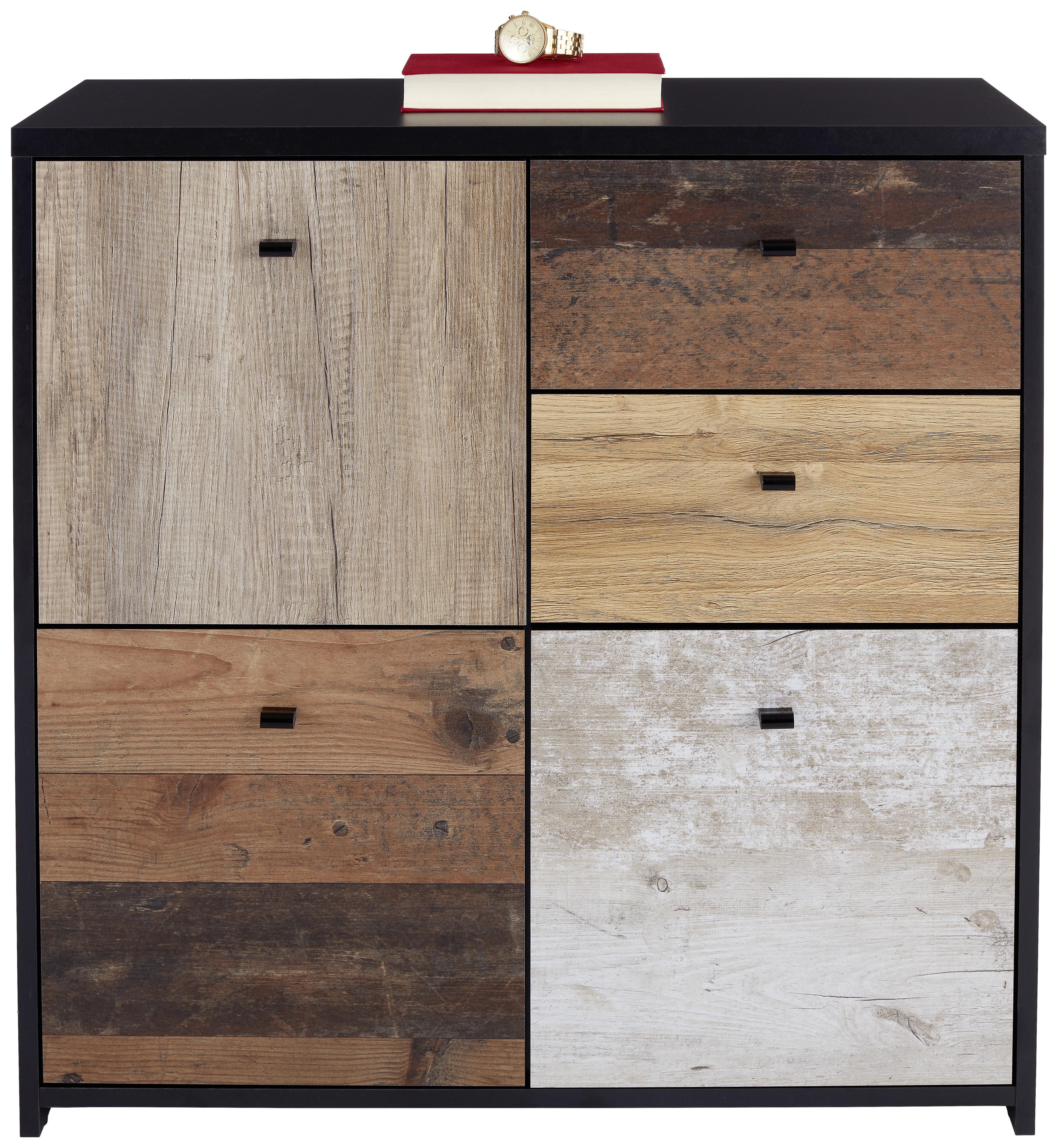 Kommode B 77,2cm Sanne Schwarz/Alteiche Dekor - Eichefarben/Schwarz, MODERN, Holzwerkstoff/Kunststoff (77,2/77,5/29,6cm)