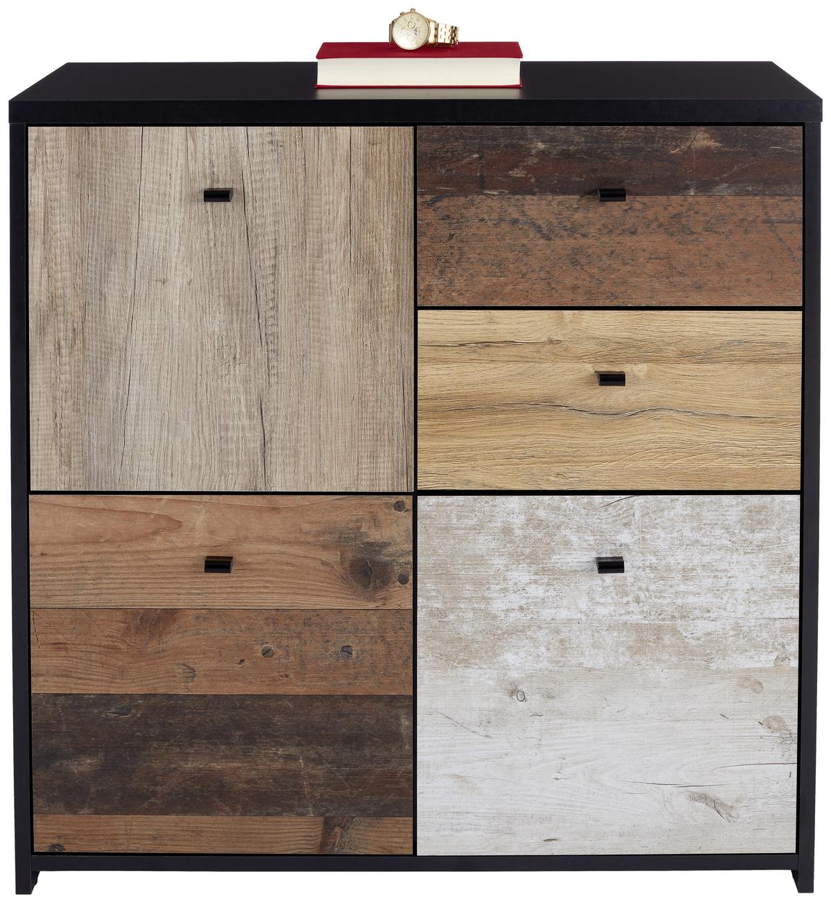 Kommode B 77,2cm Sanne Schwarz/alteiche Dekor - Eichefarben/Schwarz, MODERN, Holzwerkstoff/Kunststoff (77,2/77,5/29,6cm)