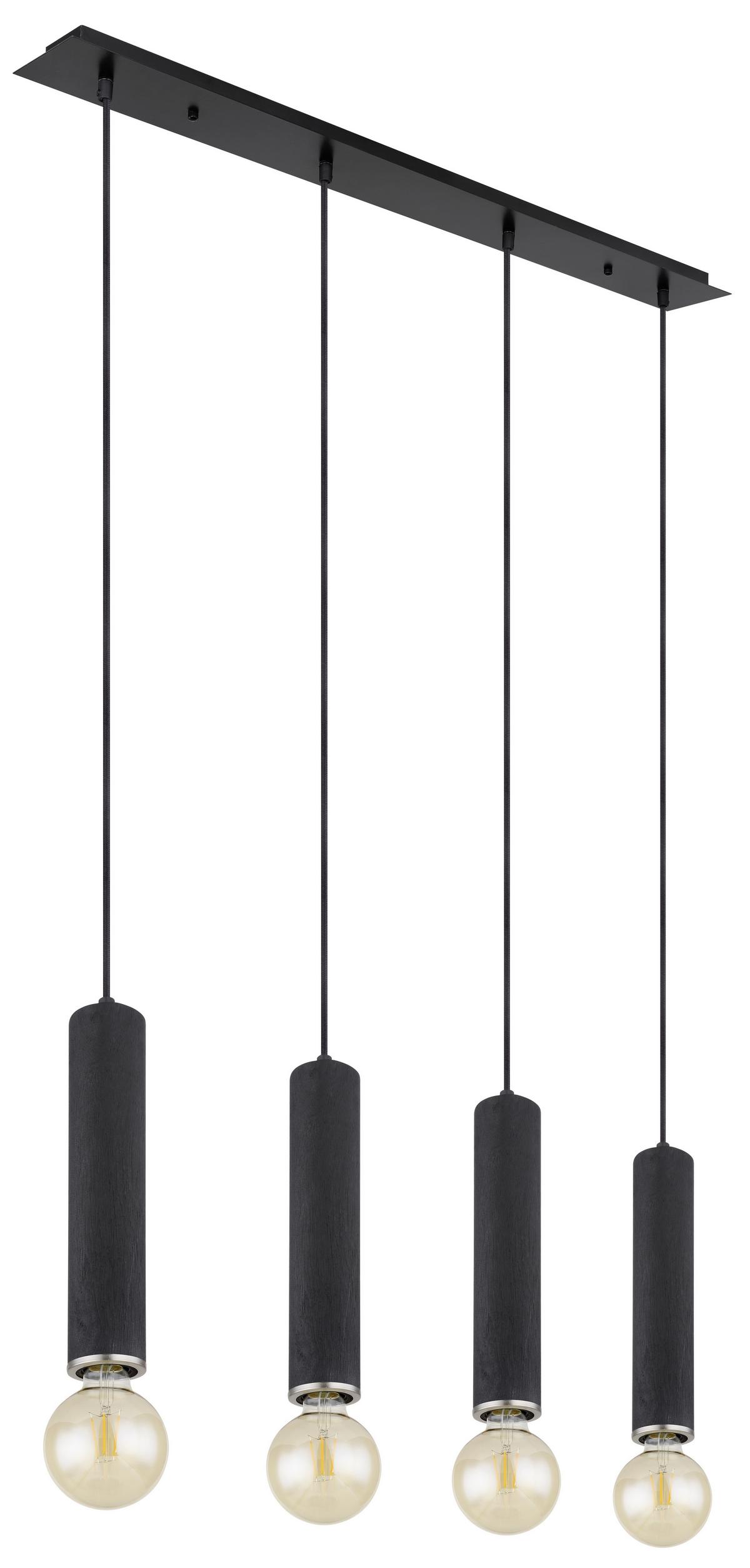 Hängeleuchte Marion H: 120 cm 4-Flammig - Schwarz/Nickelfarben, Basics, Holz/Textil (93/10/120cm) - Globo