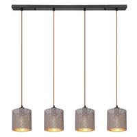 Hängeleuchte H: 150 cm 4-Flammig - Champagner/Schwarz, Design, Textil/Metall (98/16/150cm) - Globo