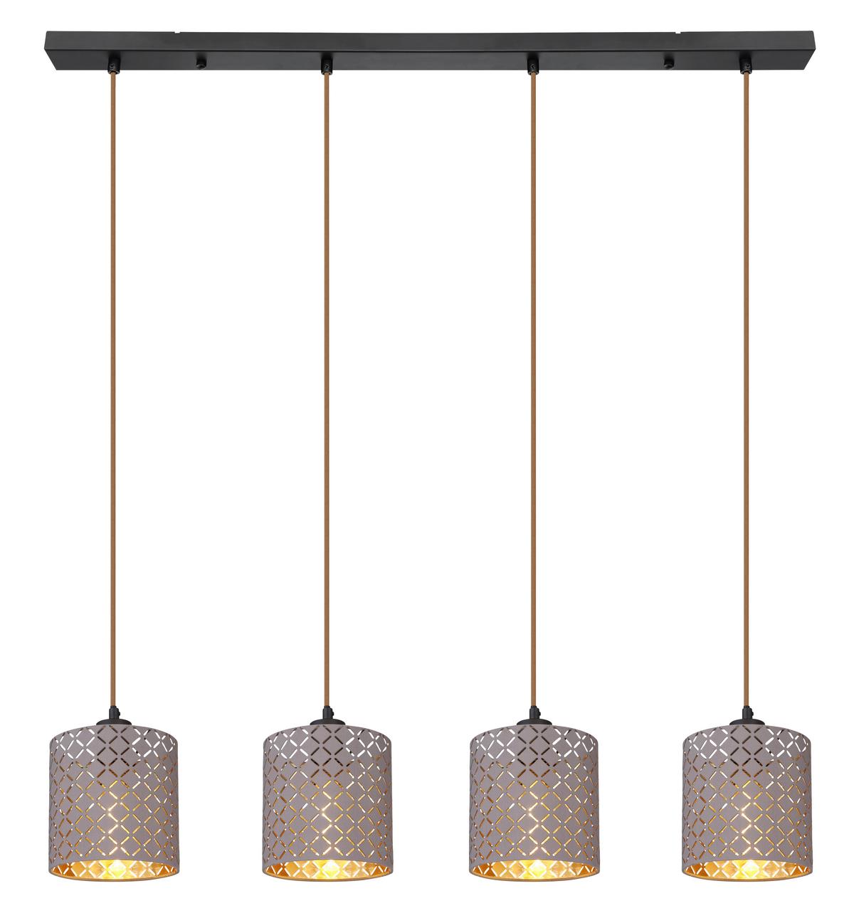 Hängeleuchte H: 150 cm 4-Flammig - Champagner/Schwarz, Design, Textil/Metall (98/16/150cm) - Globo