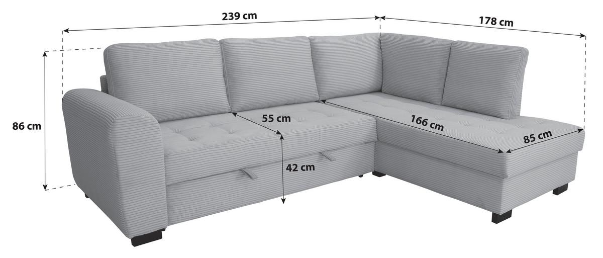 Ecksofa John Grau S: 239x178 cm - Schwarz/Grau, Trend, Textil (239/178cm)