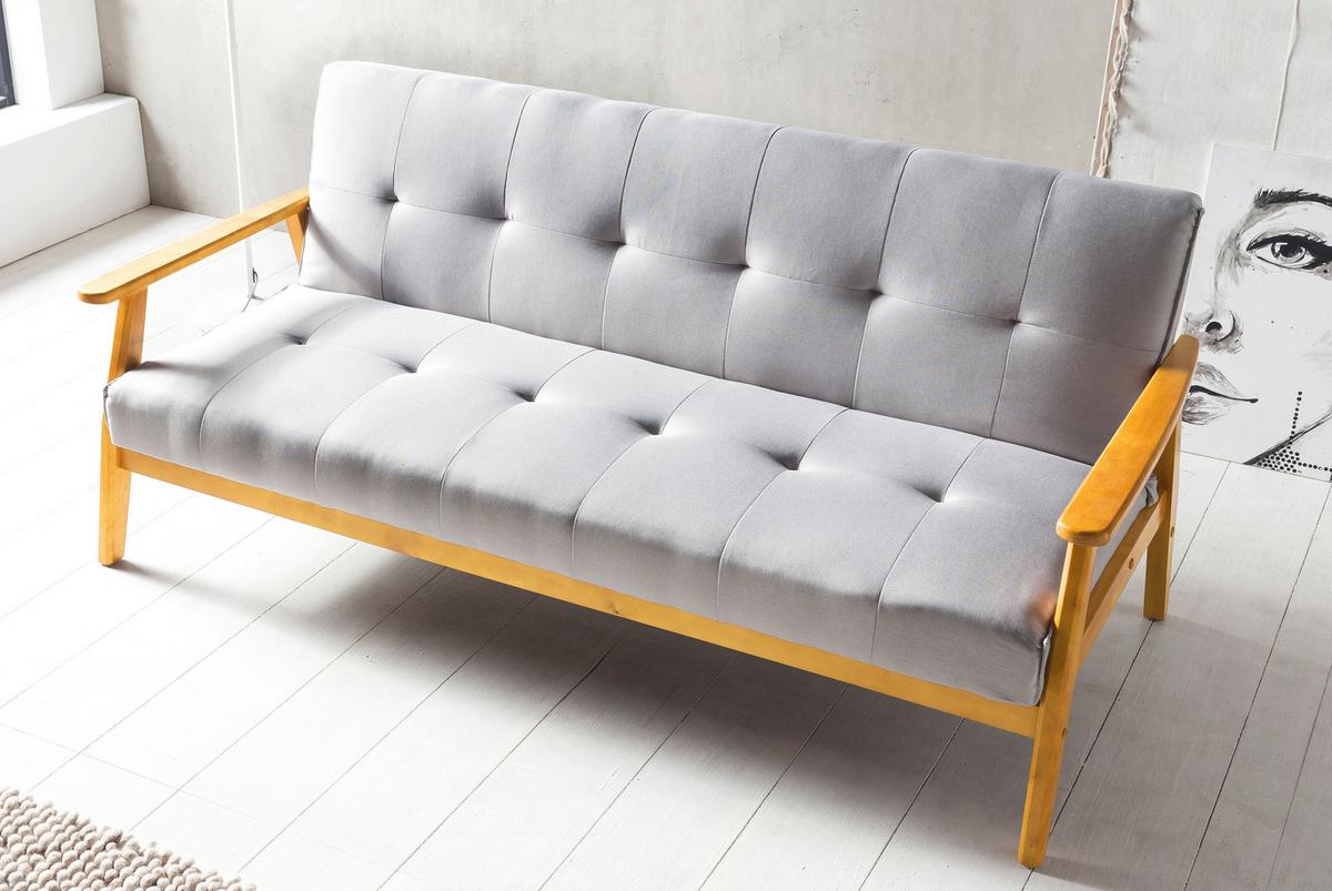 Schlafsofa Naturfarben/hellgrau B: 190 Cm - Hellgrau/Naturfarben, MODERN, Holz/Textil (190/81/85cm) - Livetastic
