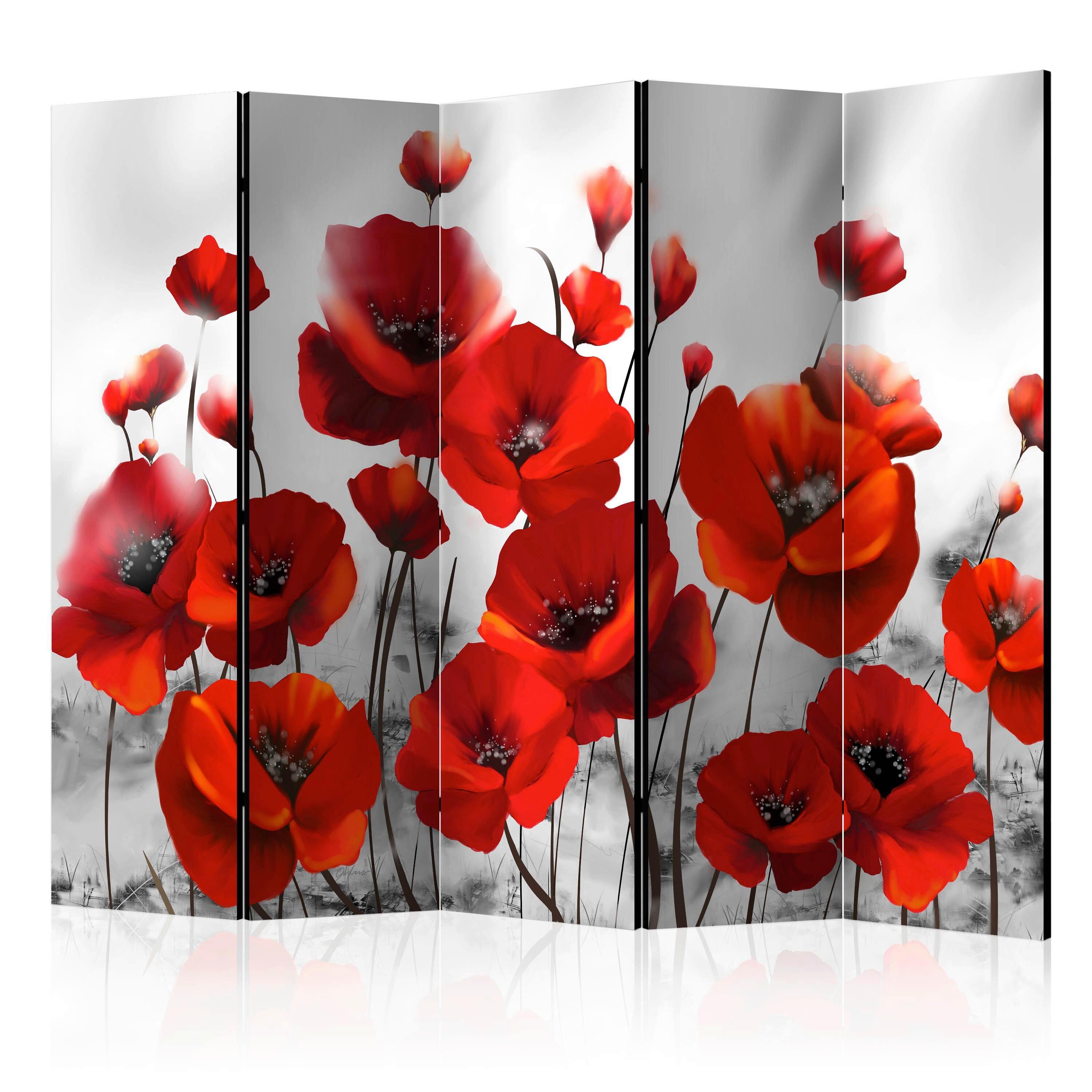 Paravent Rot Weiß B: 225 cm - Rot/Weiß, Basics, Holz/Textil (225/172/3cm) - artgeist