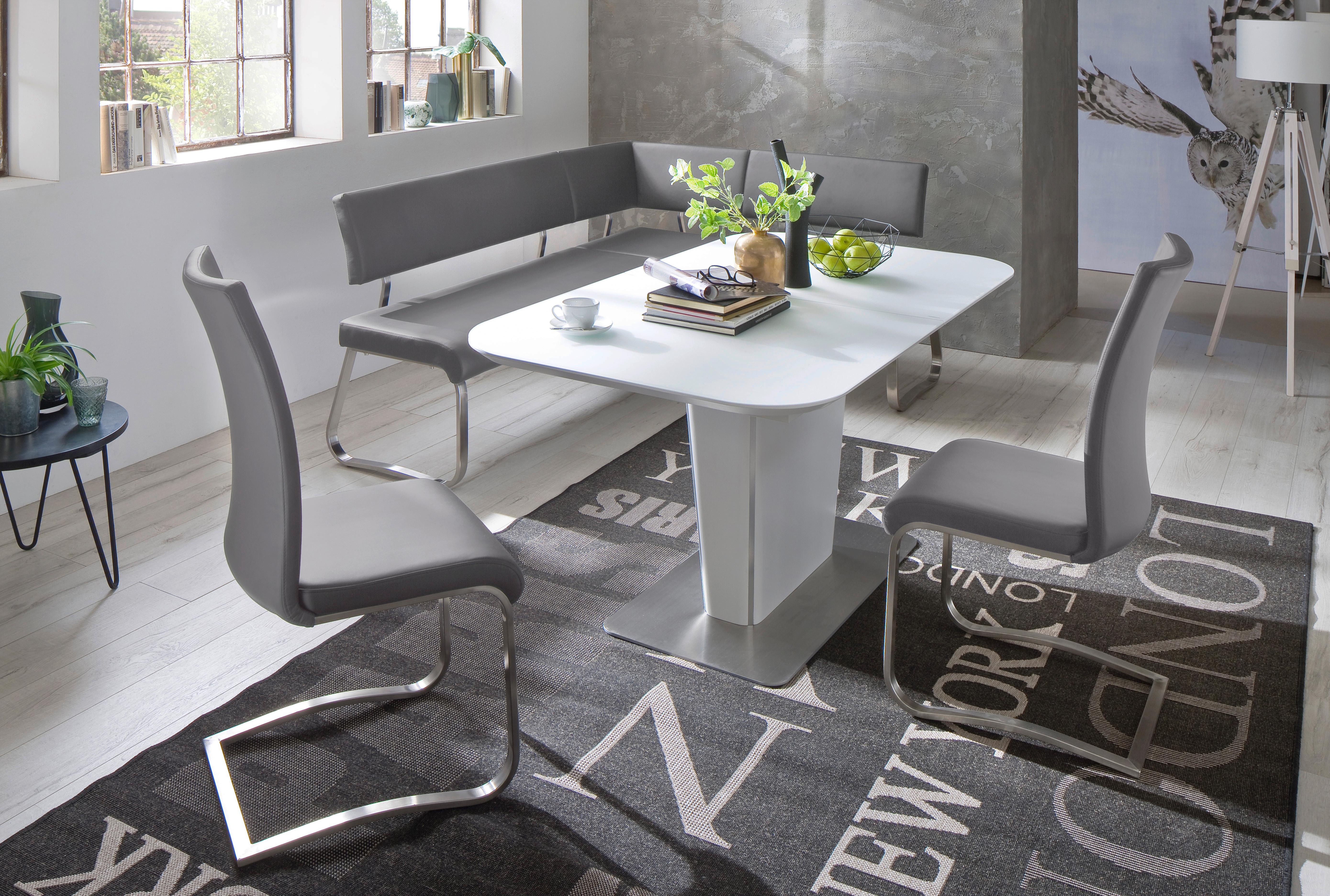 Eckbank Grau Echtleder Arco 200x150 Cm - Edelstahlfarben/Grau, Design, Leder/Metall (200/150cm) - Livetastic