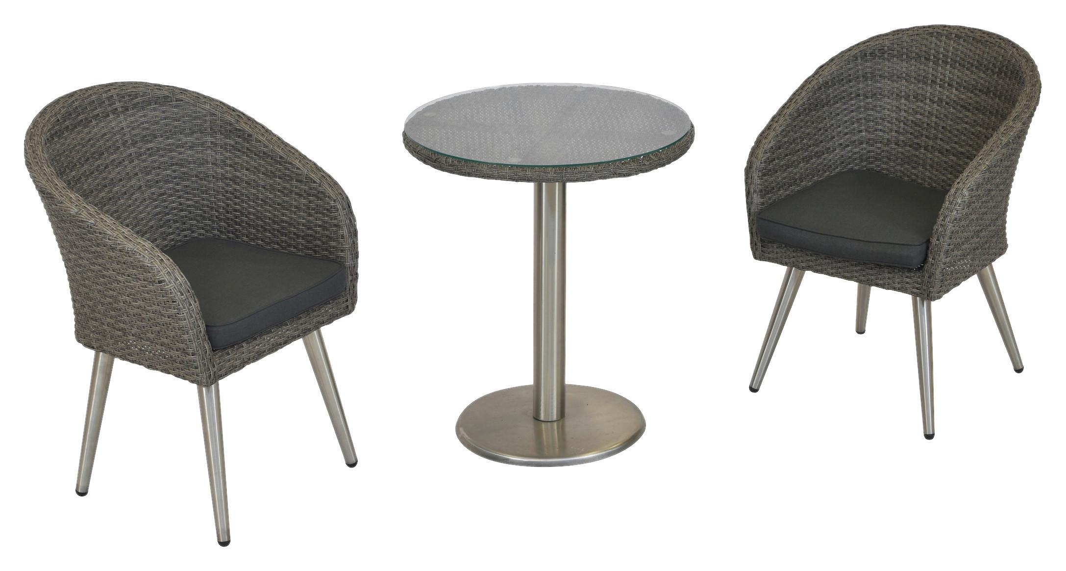 BALKONSET BOULEVARD SET 3TLG. - Grau, MODERN, Glas/Kunststoff - Gardenson