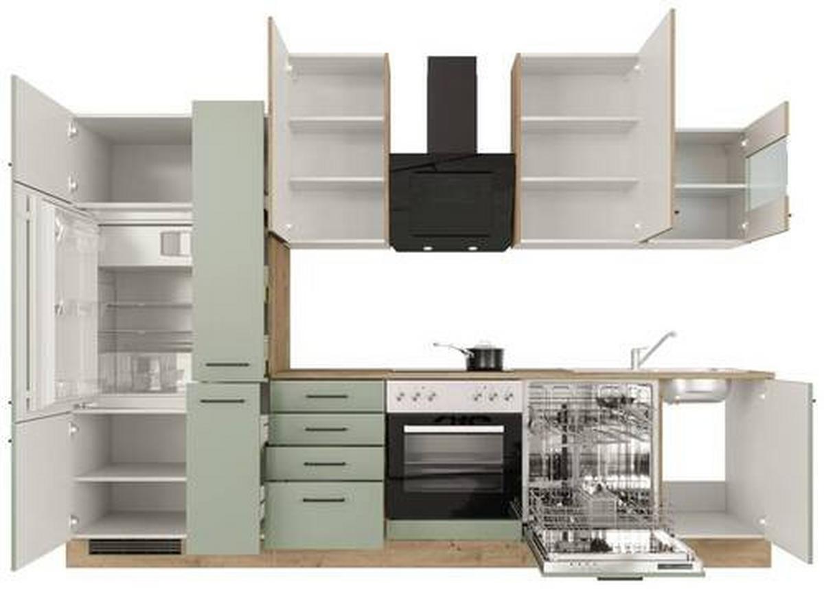 Küchenblock Cara Eiche Artisan/Grün B: 310 cm - Eiche Artisan/Grün, MODERN, Holzwerkstoff (310cm) - FlexWell