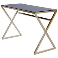 Schreibtisch B 50cm H 72cm Xtra Desk, Schwarz - Goldfarben/Schwarz, MODERN, Glas/Metall (110/50/72cm) - Livetastic