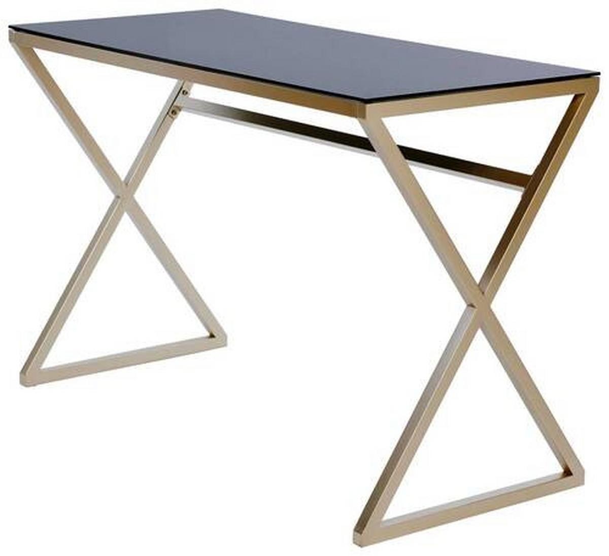 Schreibtisch B 50cm H 72cm Xtra Desk, Schwarz - Goldfarben/Schwarz, MODERN, Glas/Metall (110/50/72cm) - Livetastic