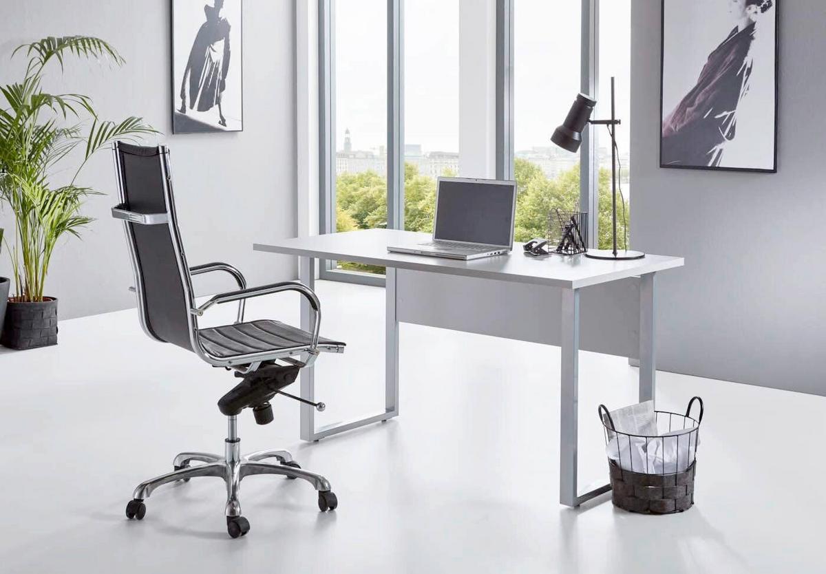 Schreibtisch Office Edition Grau L: 138cm - Silberfarben/Grau, MODERN, Holzwerkstoff/Metall (138/74/67cm) - MID.YOU