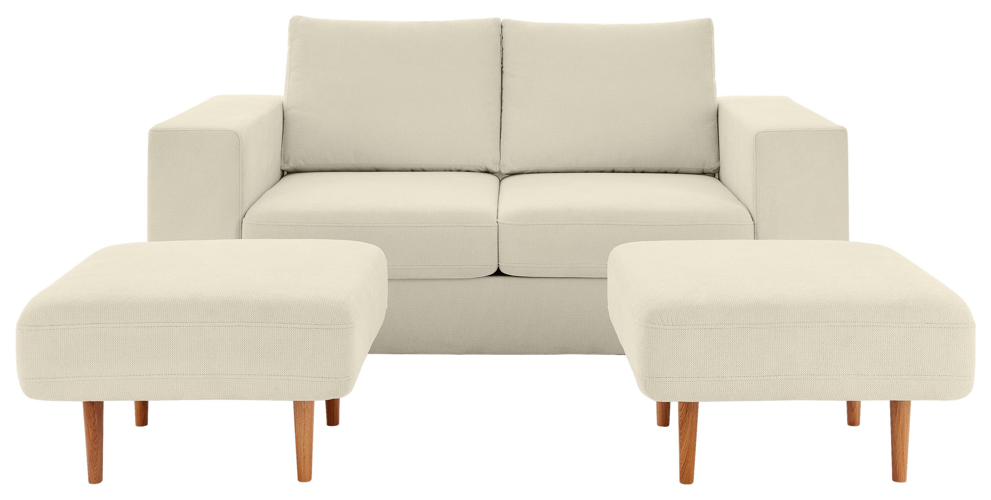 2,5-Sitzer-Sofa Looks Mit Hocker In Creme Beine Eiche - Eichefarben/Creme, Design, Textil (192/96/107cm) - LOOKS by W.Joop
