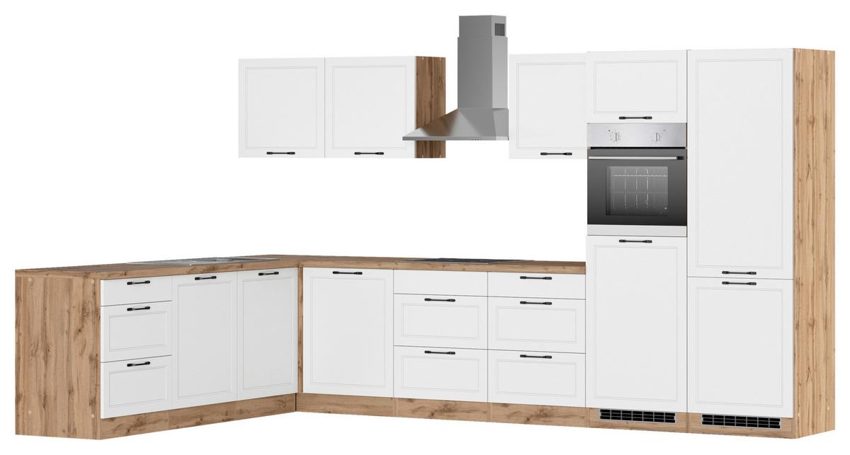 Eckküche Meran Mit Geräten 240x360 Cm Weiß/eiche Dekor - Eiche Wotan/Weiß, LIFESTYLE, Holzwerkstoff (240/360cm) - Held