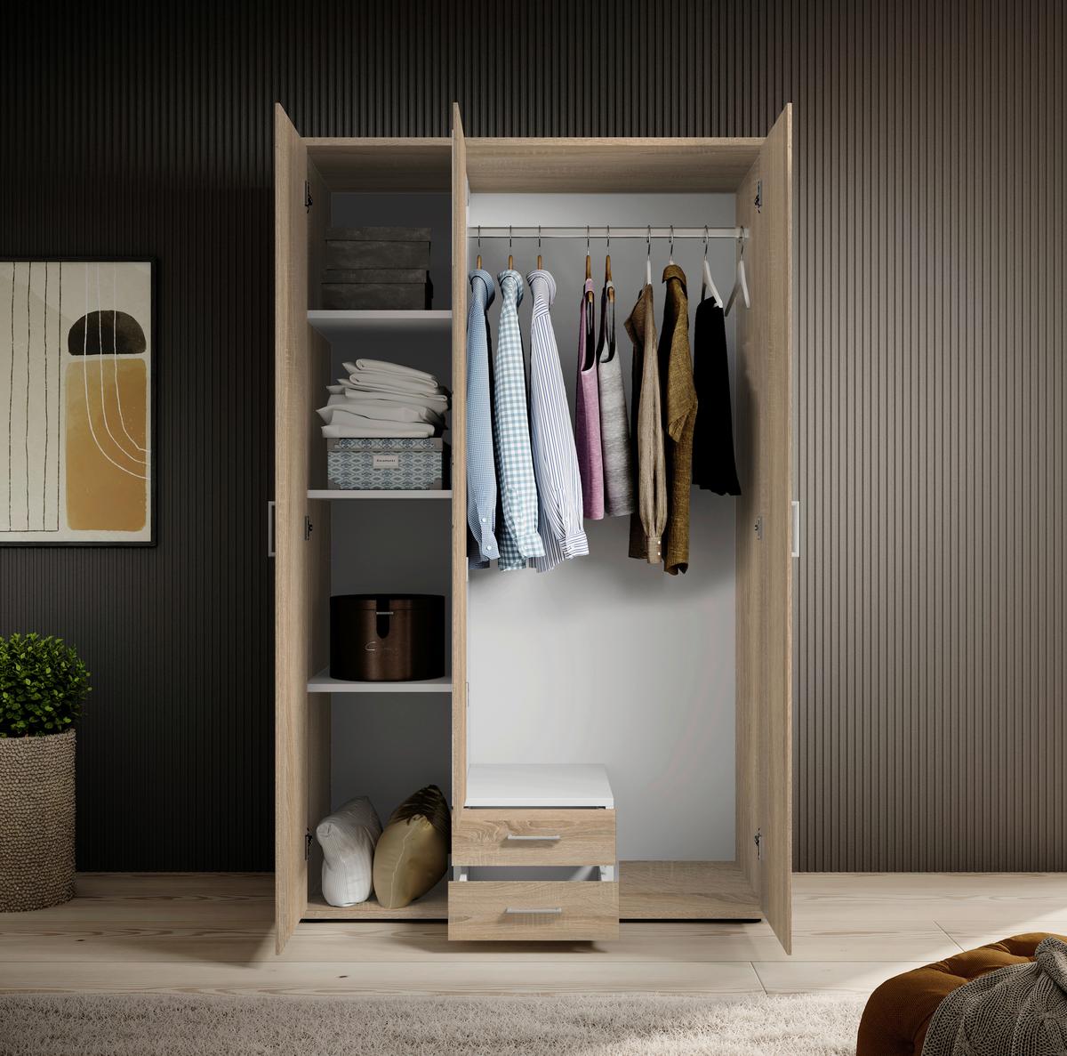 Drehtürenschrank Mit Spiegel 159cmpaul,eiche Sonoma 3-Türig - Sonoma Eiche, Basics, Glas/Holzwerkstoff (159/195/55cm)
