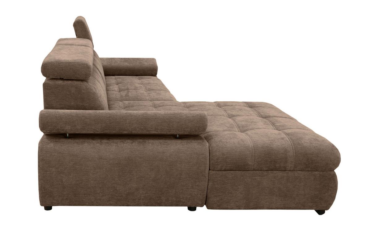 Rohová sedačka VEGAS, levá, hnědá žinylka - černá/hnědá, Design, dřevo/textil (173/294cm)