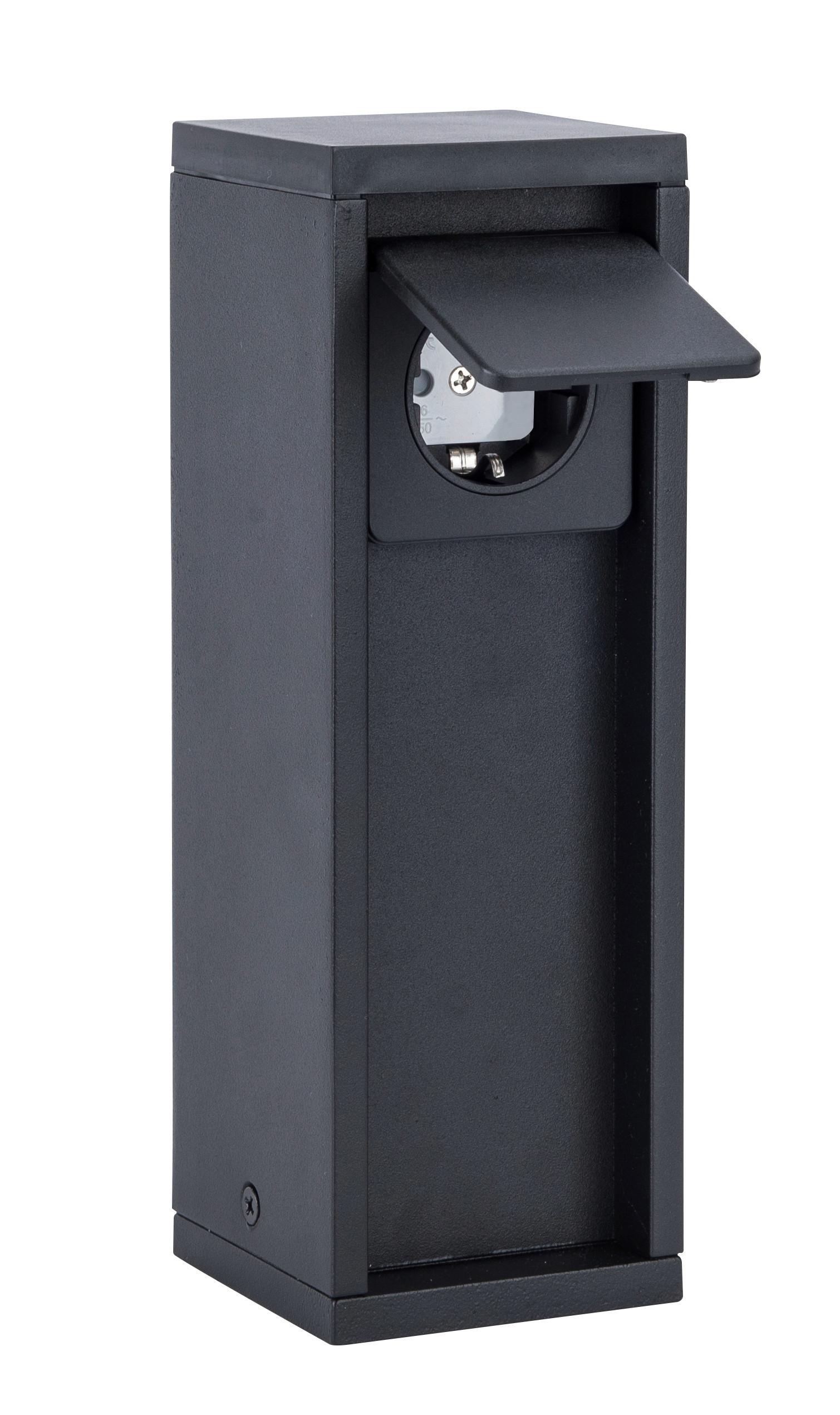Gartensteckdose Mains Anthrazit 1-Fach Klappdeckel - Anthrazit, Basics, Metall (24,1/8/8cm)